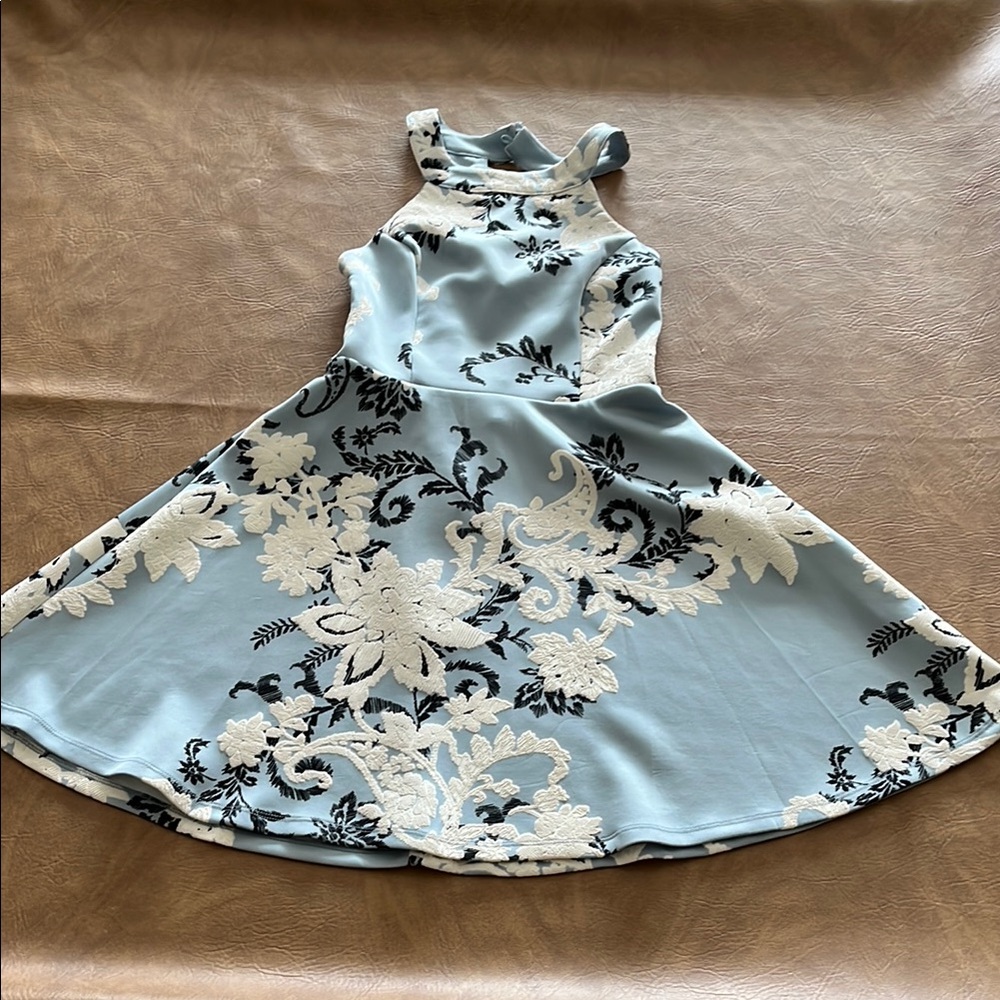 Trixxi Brand Floral Blue and White Kids/juniors Dress size medium.